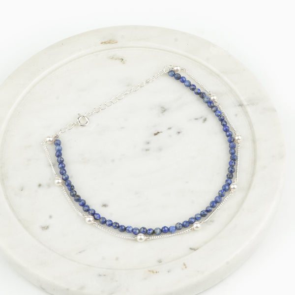 Lapis Lazuli & Pearl Chain Anklet (Project Handmade)