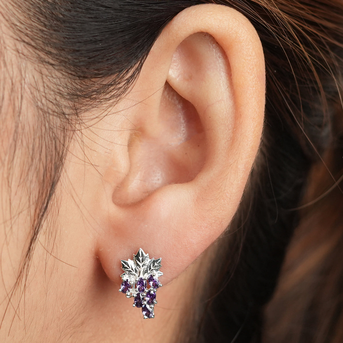 Silver CZ Grape Earrings