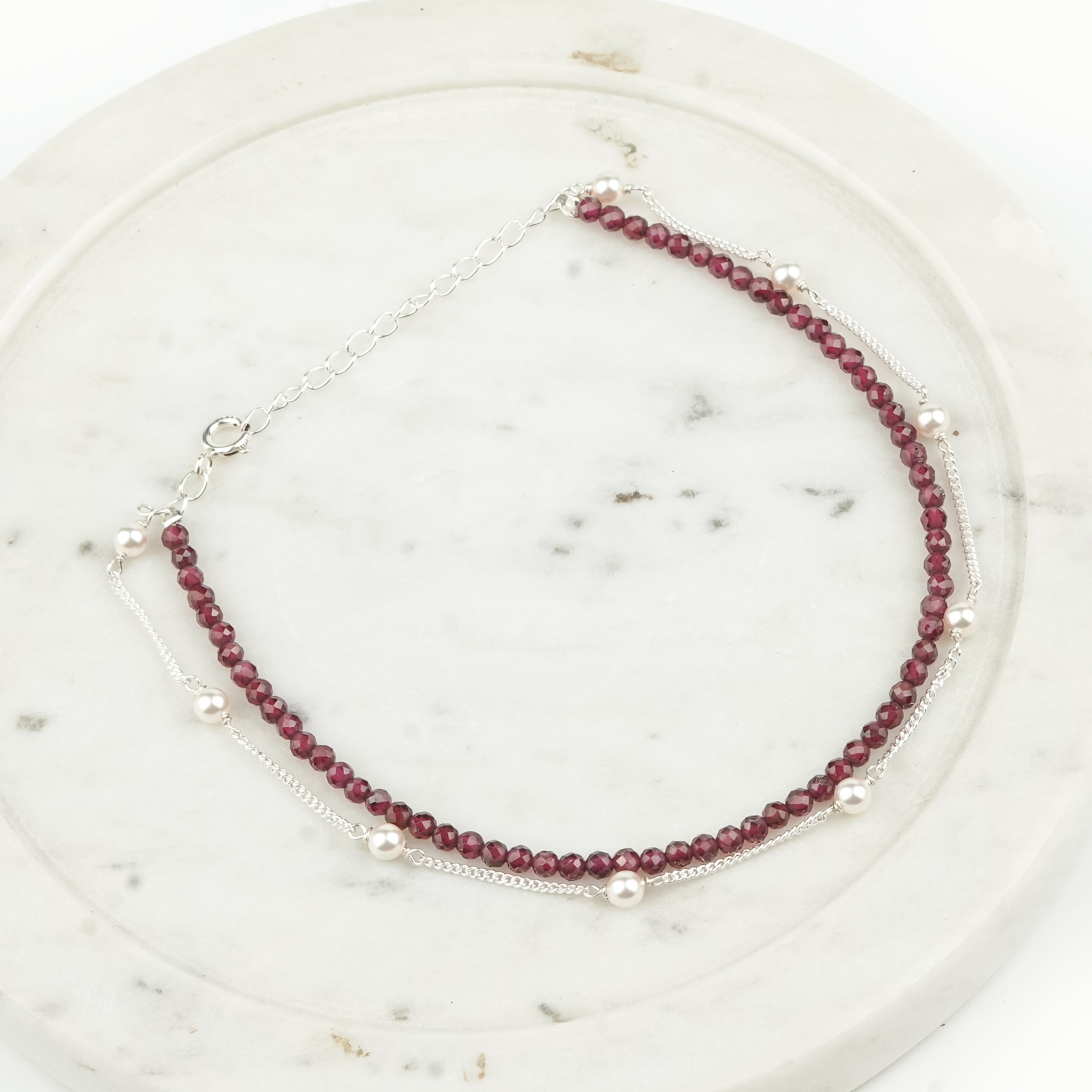 Garnet & Pearl Chain Anklet (Project Handmade)