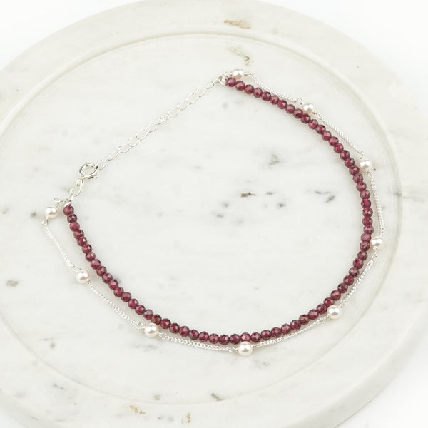 Garnet & Pearl Chain Anklet (Project Handmade)