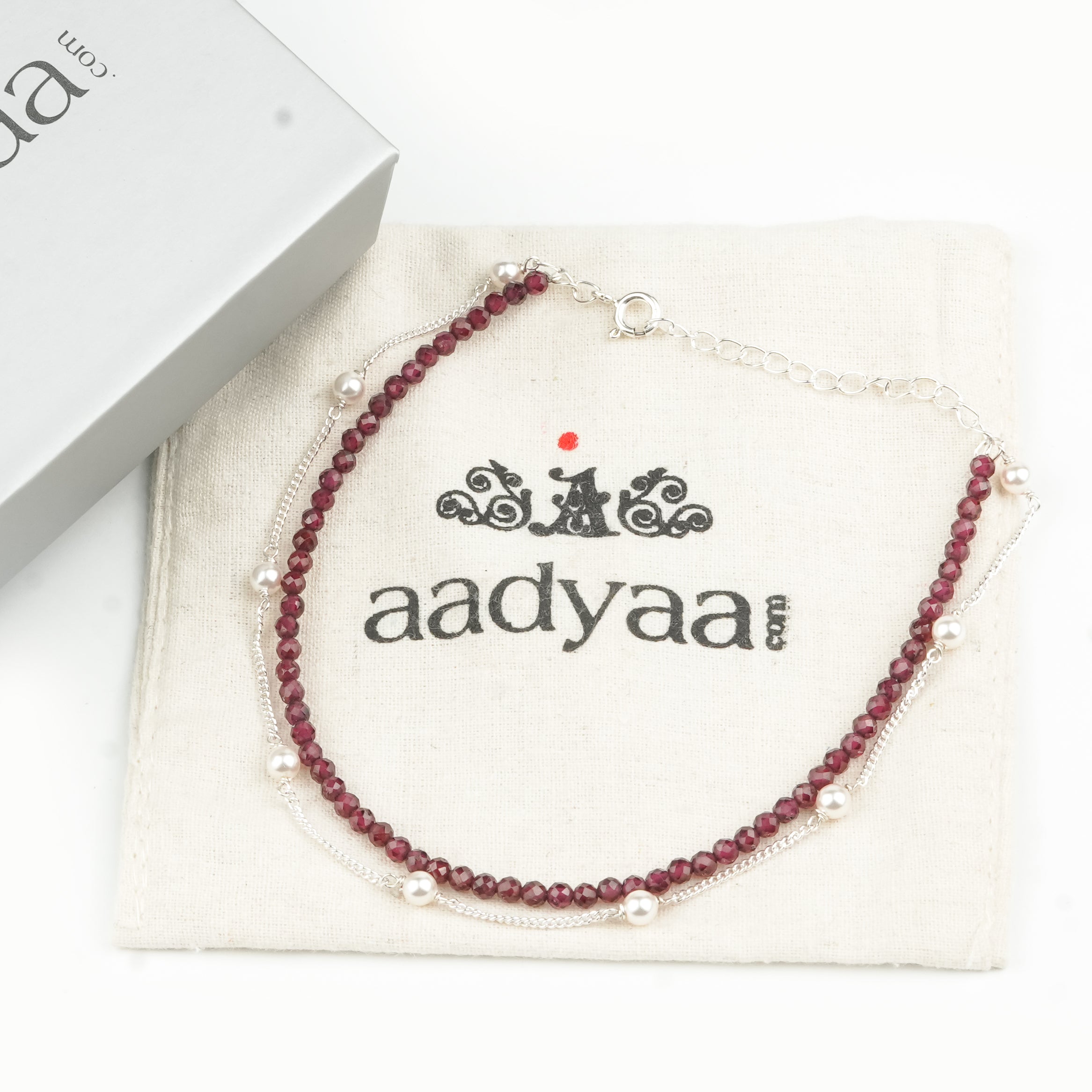 Garnet & Pearl Chain Anklet (Project Handmade)