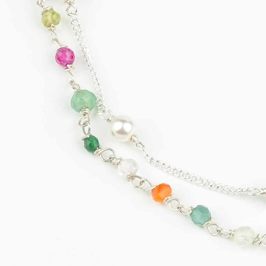 Multicolor Stone Ganthan & Pearl Chain Anklet (Project Handmade)