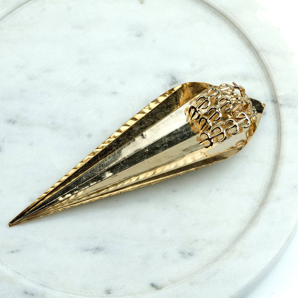 Angled view of a set of 3 leaves—Kevda, Tulsi Manjiri & Bel—highlighting the distinct shapes, natural-inspired details, and polished 22K Gold-Plated finish
