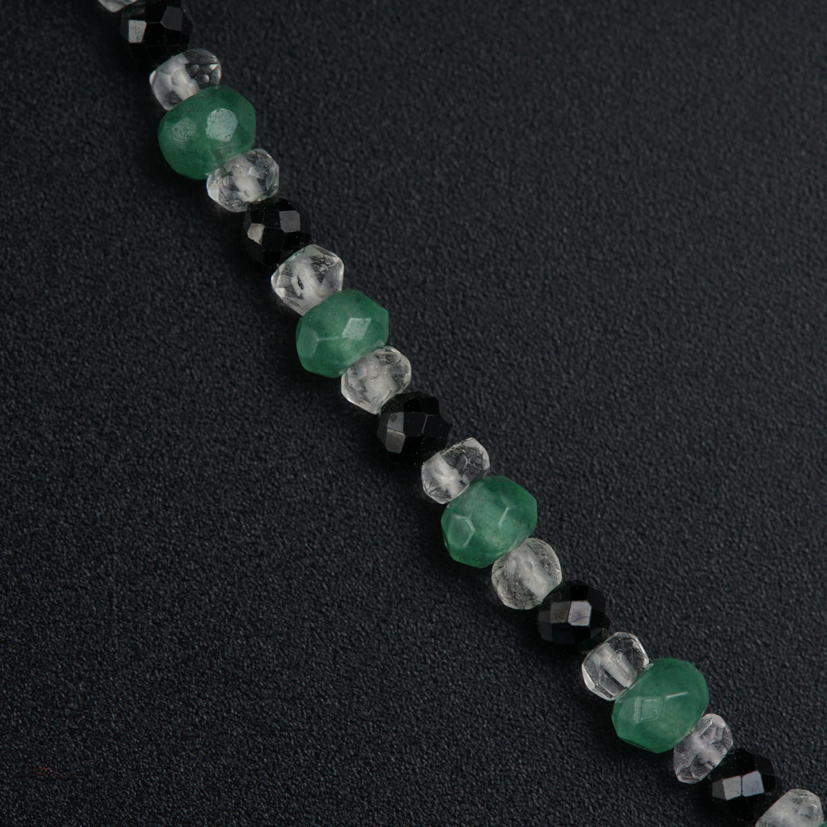 Handmade Silver Set with Jade, Black Spinels and Crystals