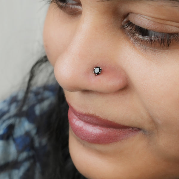 Black CZ Nose Pin - Big (Pierced)