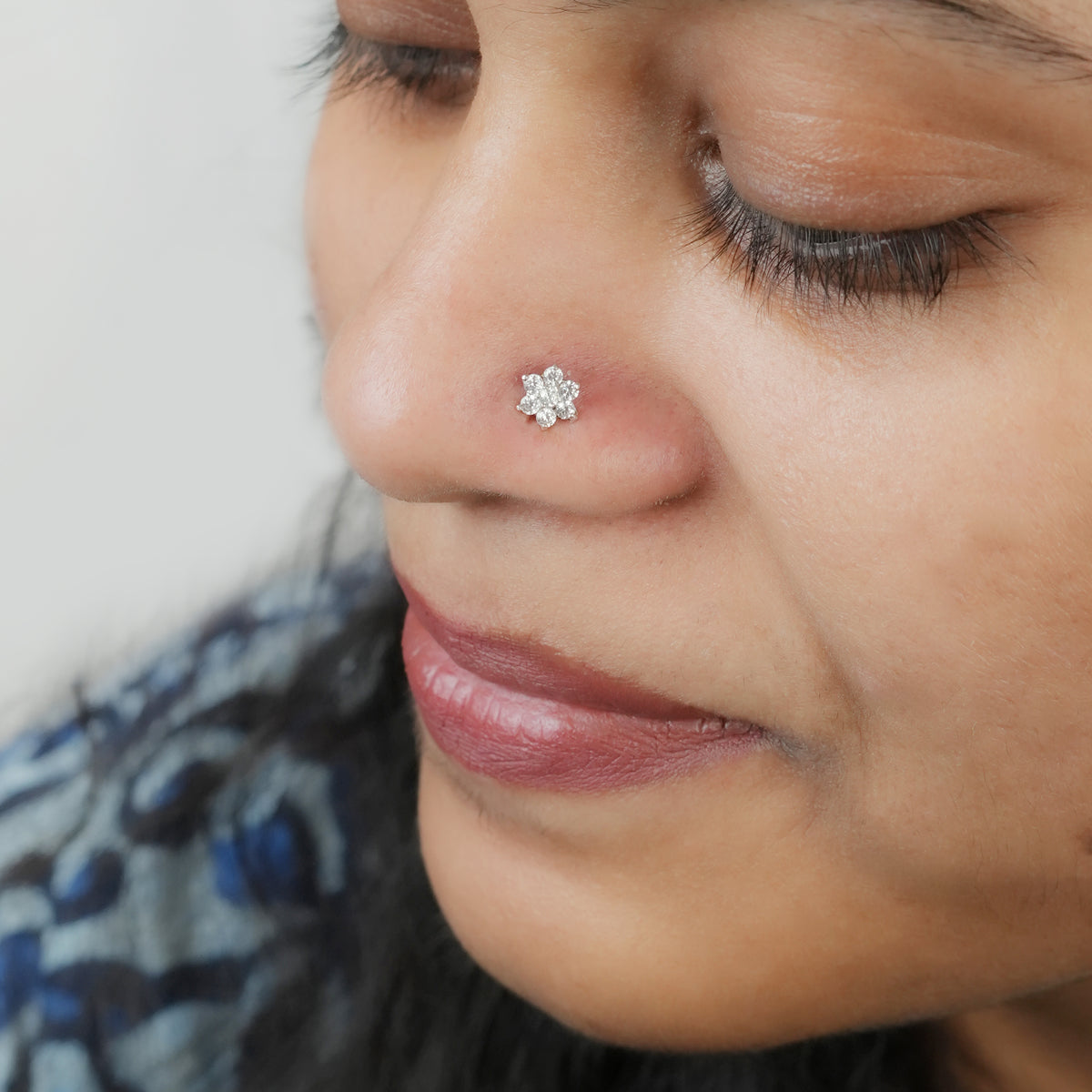 White CZ Flower Nose Pin (Pierced)