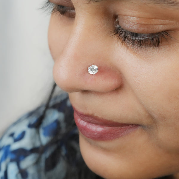Round CZ Nose Pin (Pierced)