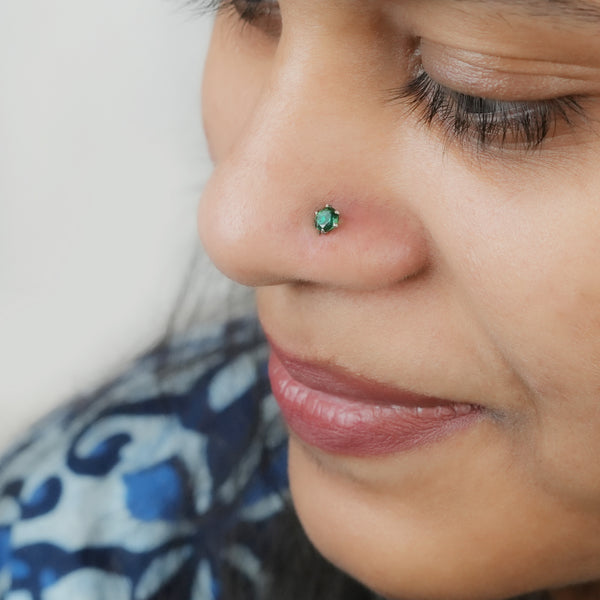 Green CZ Nose Pin - Big (Pierced)