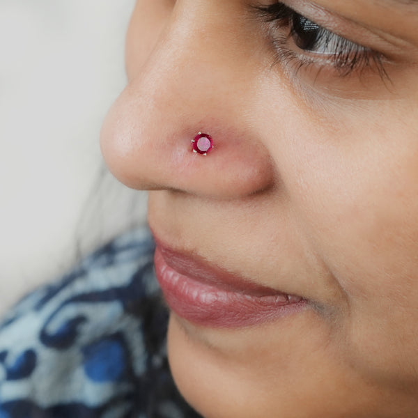 Pink CZ Nose Pin - Big (Pierced)