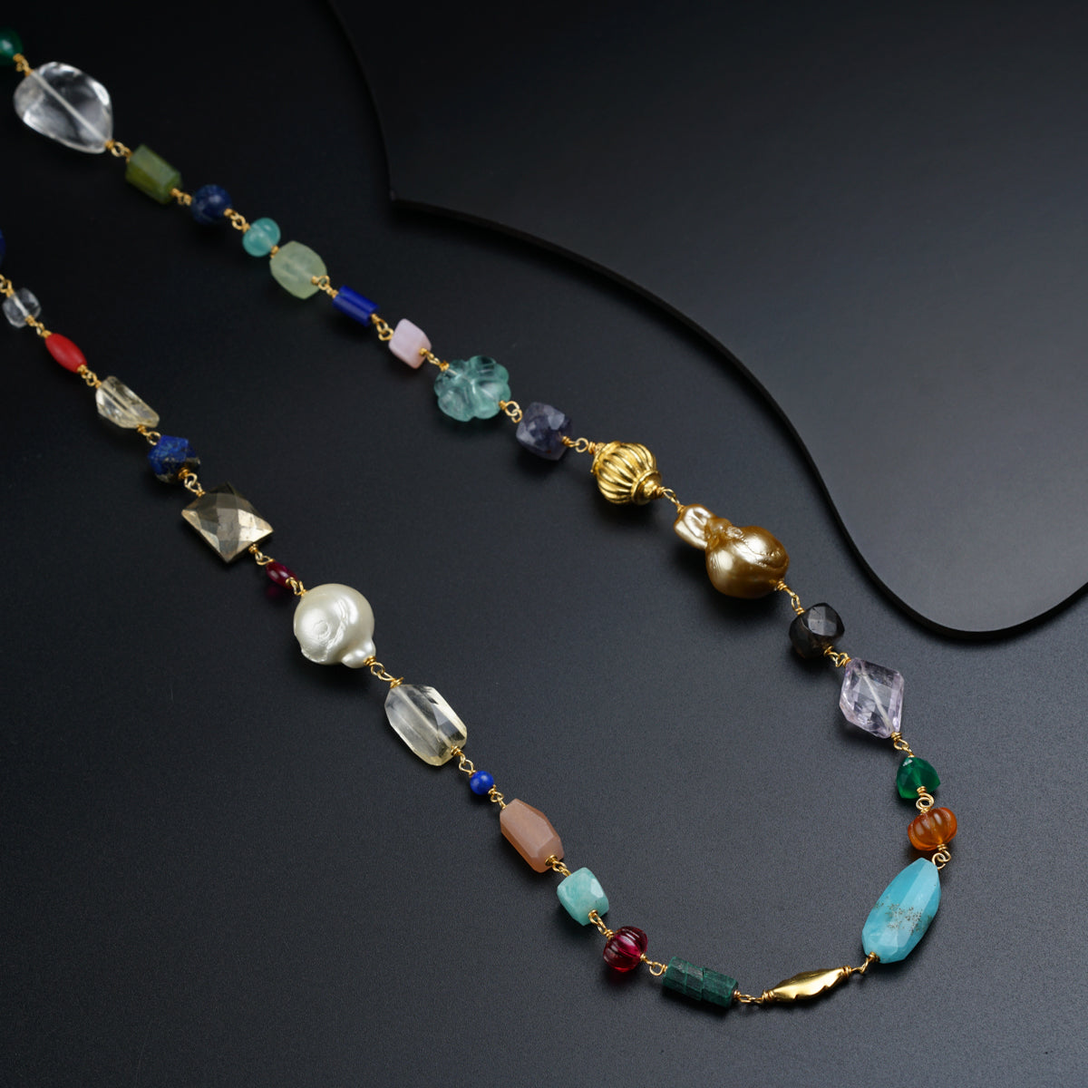 Multi Stone Necklace (Gold Plated)