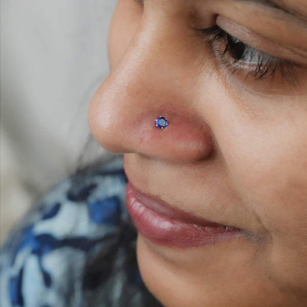 Blue CZ Nose Pin - Medium (Pierced)