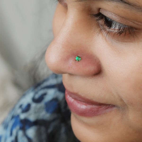 Green CZ Nose Pin - Small (Pierced)