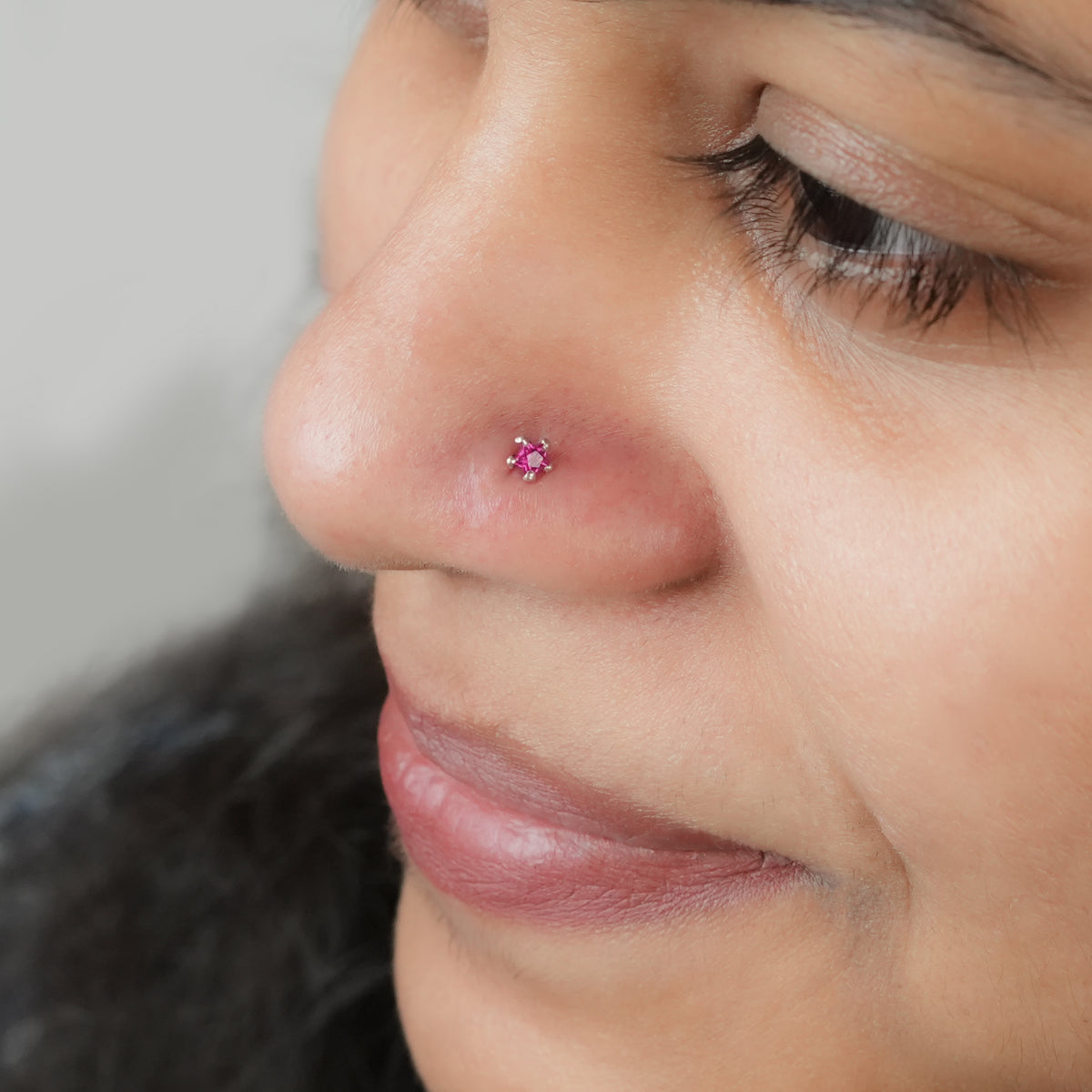 Tiny Pink CZ Nose Pin (Pierced)