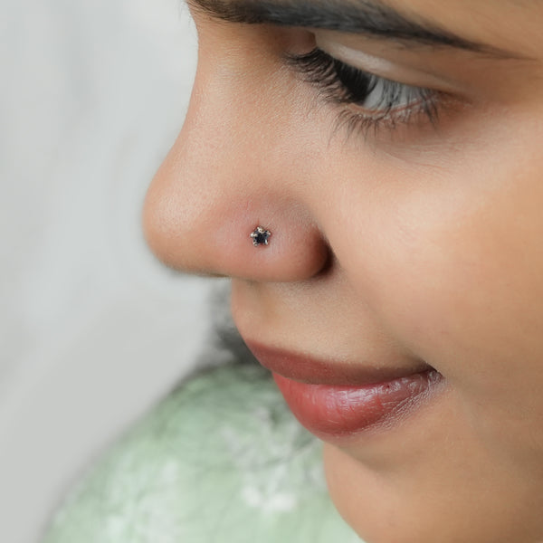 Tiny Blue CZ Nose Pin (Pierced)