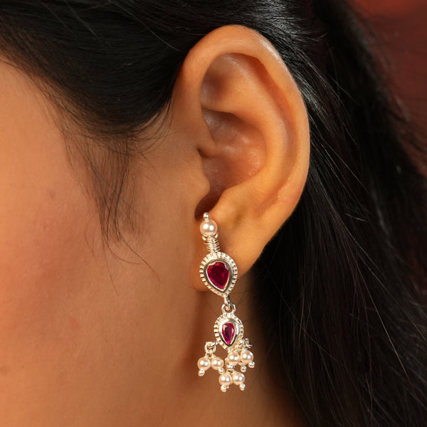 Silver Pink CZ Tanmani Set with Rubies