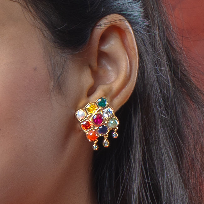 Navratna Earrings | 22K Gold-Plated