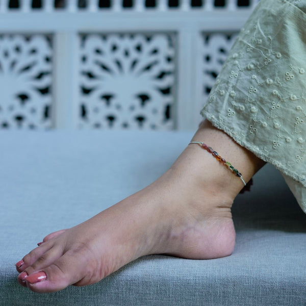 Silver chain anklet with beads