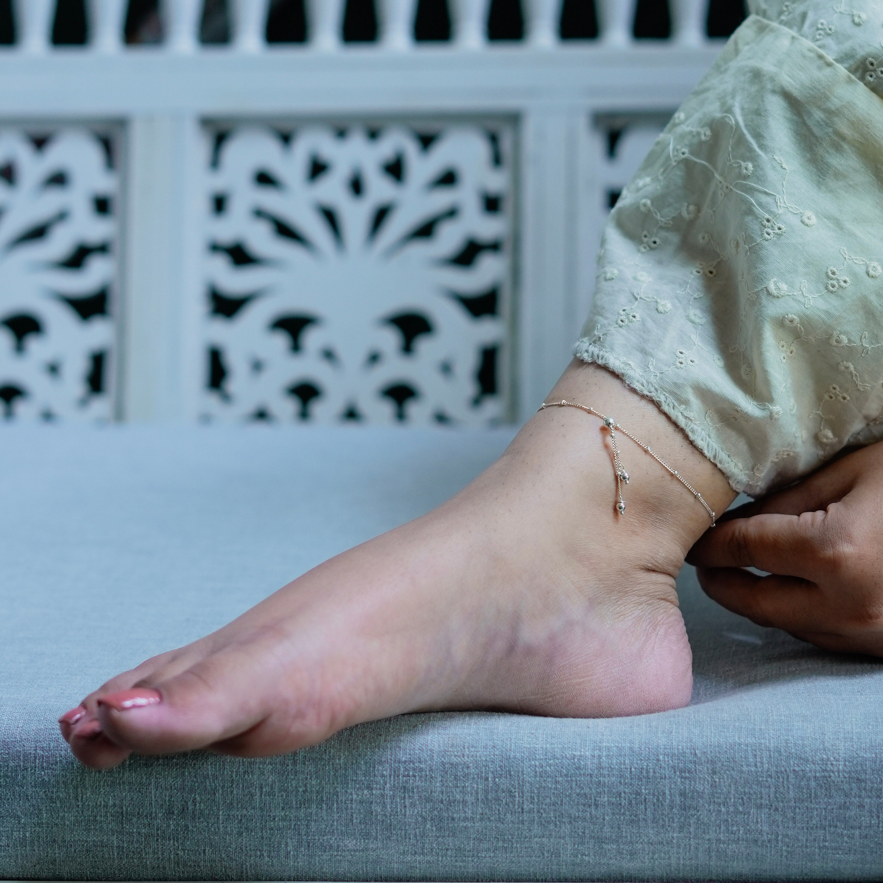 Silver Bead with Chain Latkan Anklet (Project Handmade)