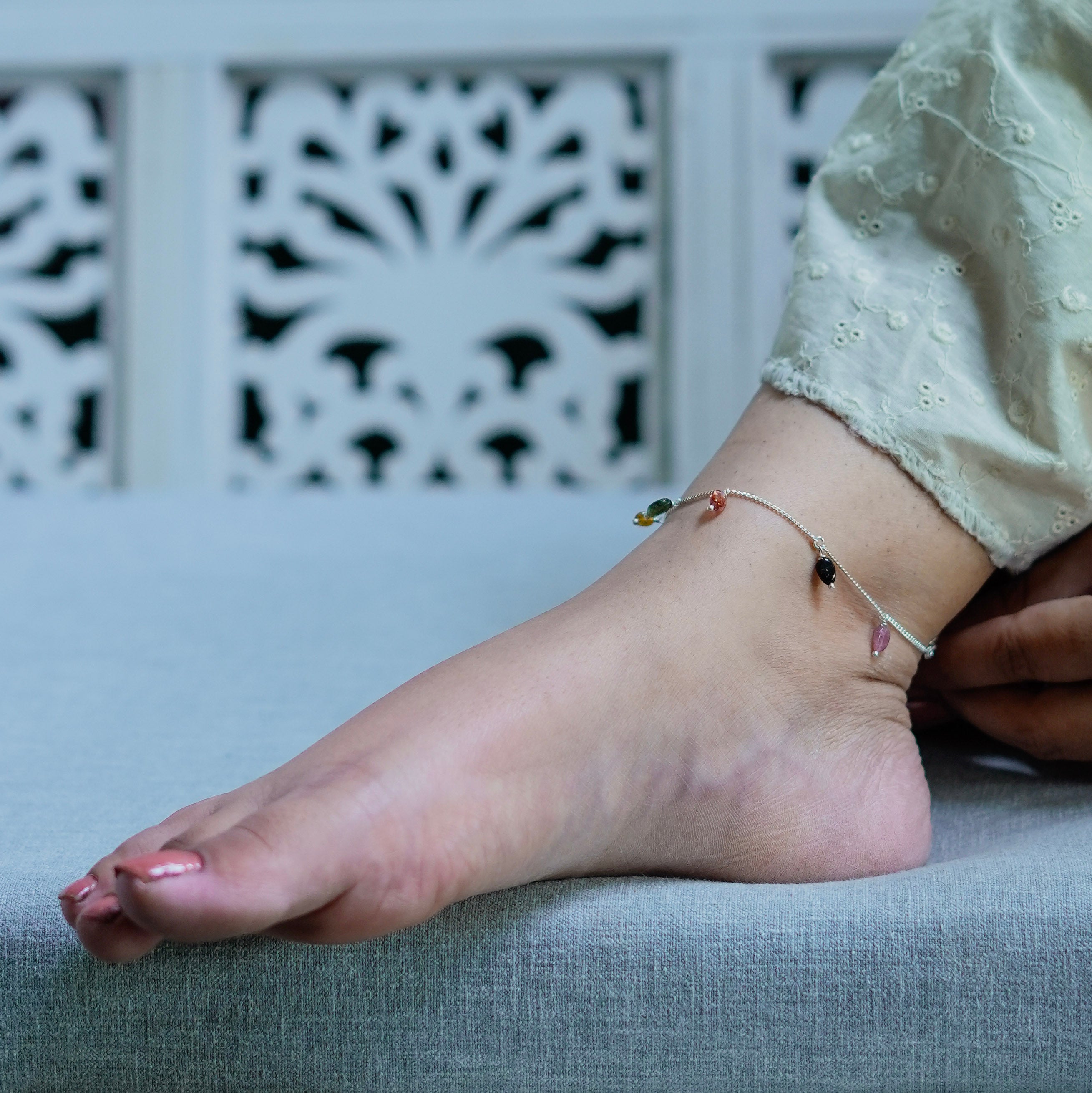 Tourmaline Silver Anklet (Project Handmade)