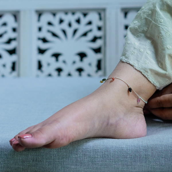 Tourmaline Silver Anklet (Project Handmade)