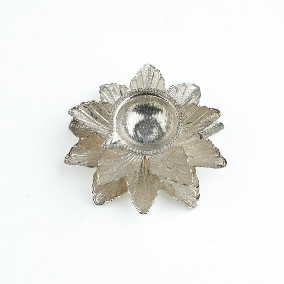 Silver Layered Floral Diya