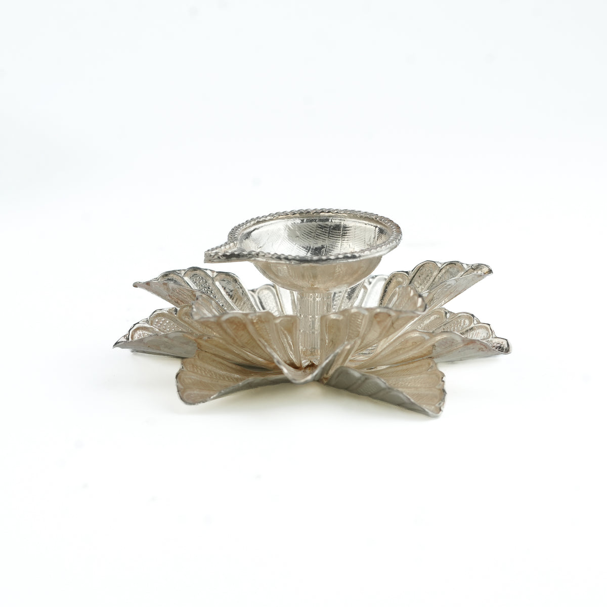 Silver Layered Floral Diya