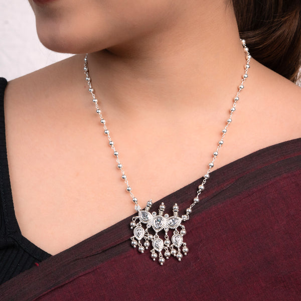 Silver White CZ Tanmani Set with Sarmanee