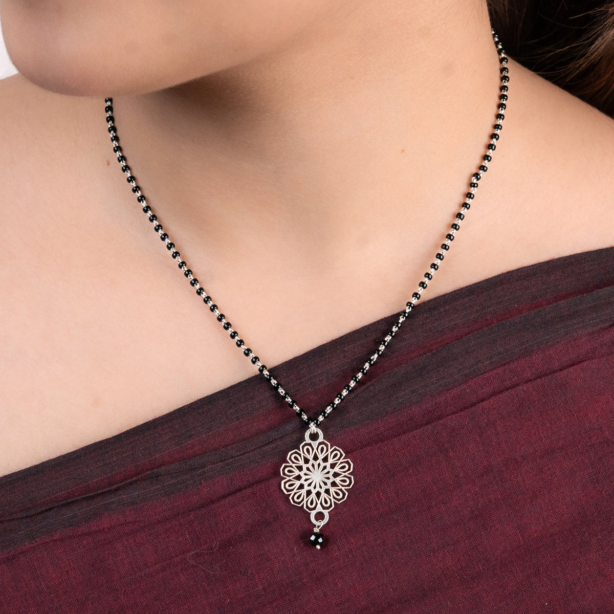 Silver Flower Filigree Mangalsutra
