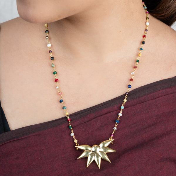 Petal Pendant Necklace with Multicolour Stone Ganthan | 22K Gold-Plated