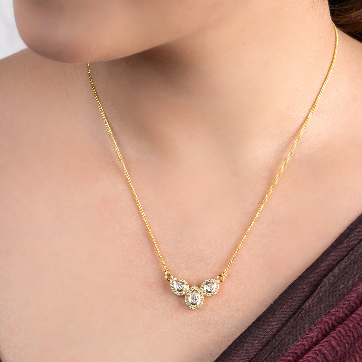 CZ Petal Necklace with Chain | 22K Gold-Plated
