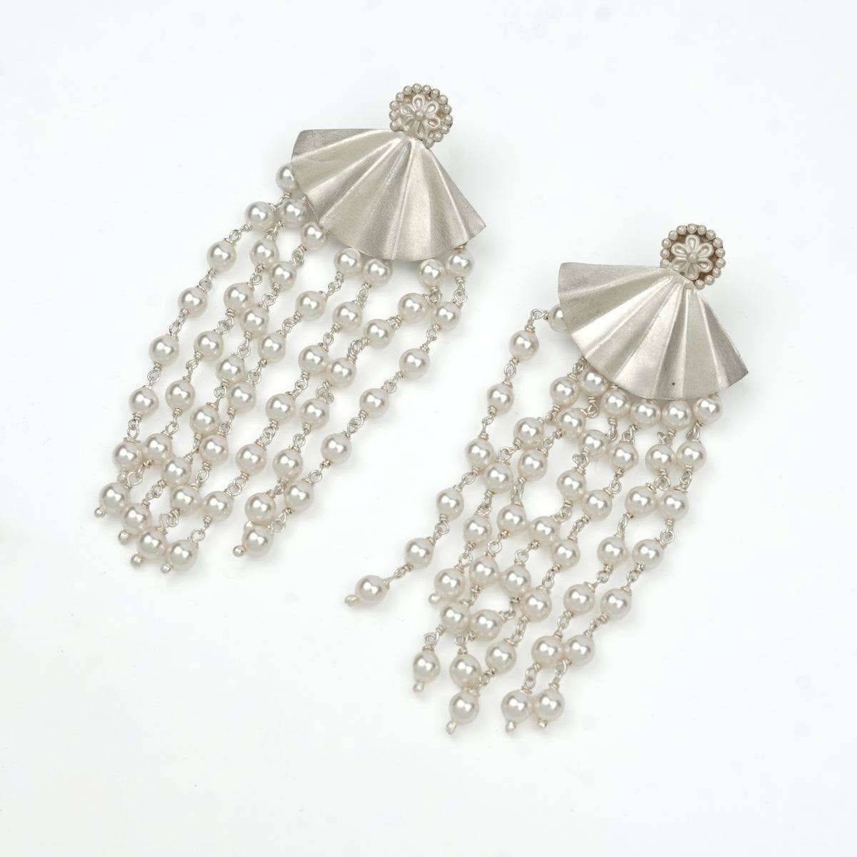 Oxidised Silver Pearl Arc Earrings