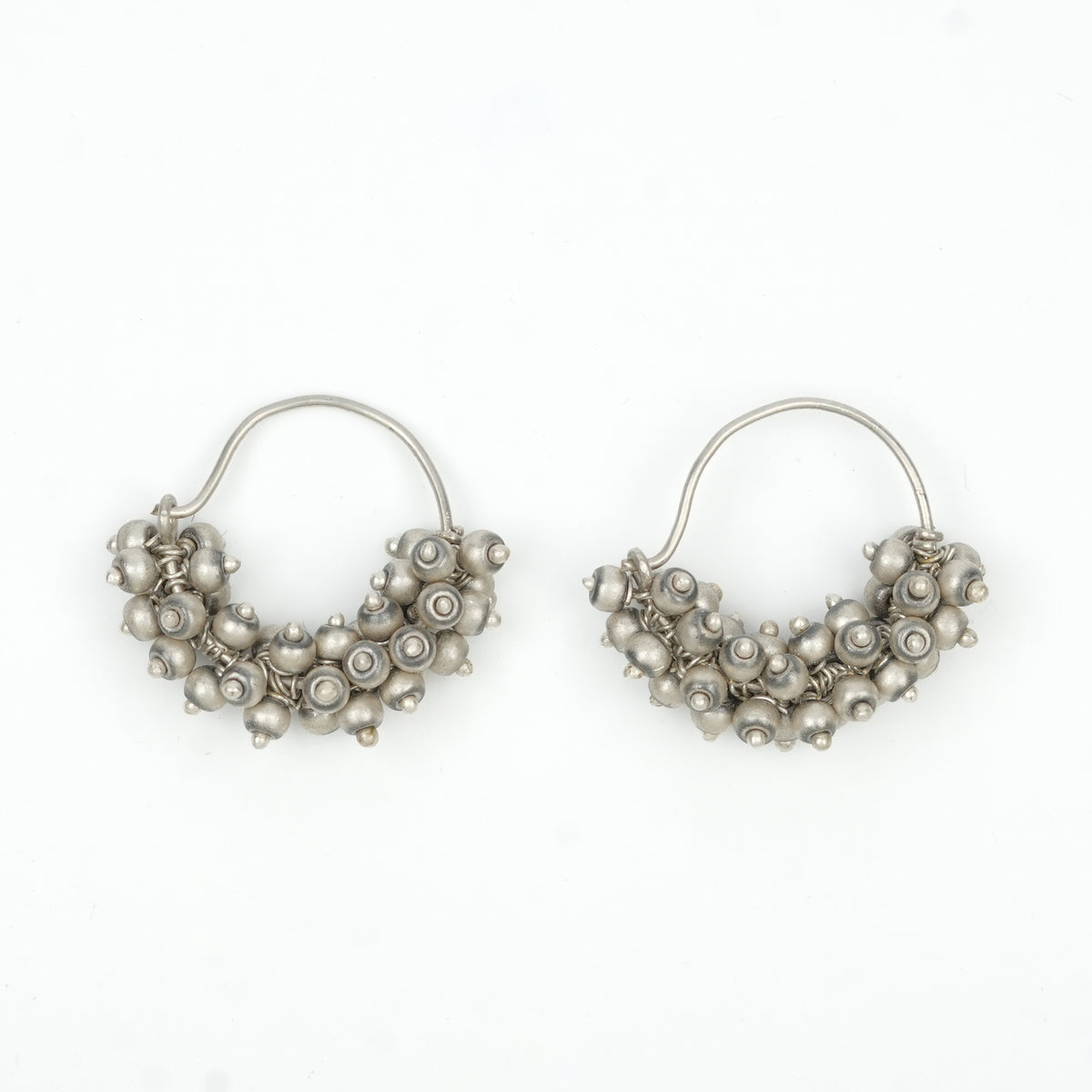 Oxidised Silver Bead Bunch Hoop Earrings