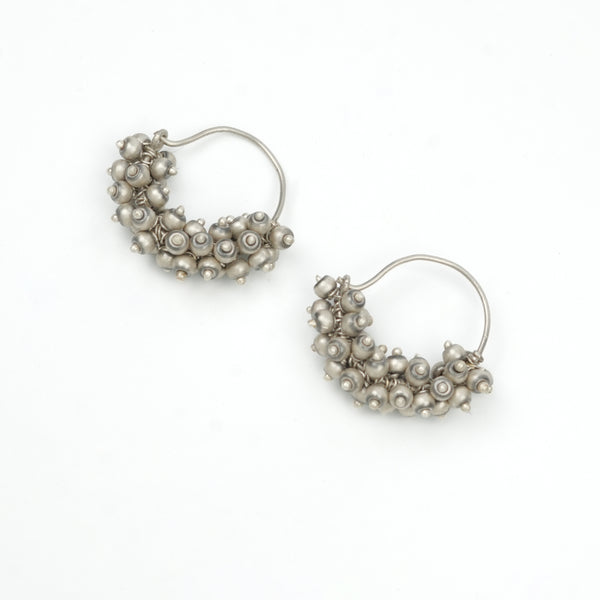 Oxidised Silver Bead Bunch Hoop Earrings