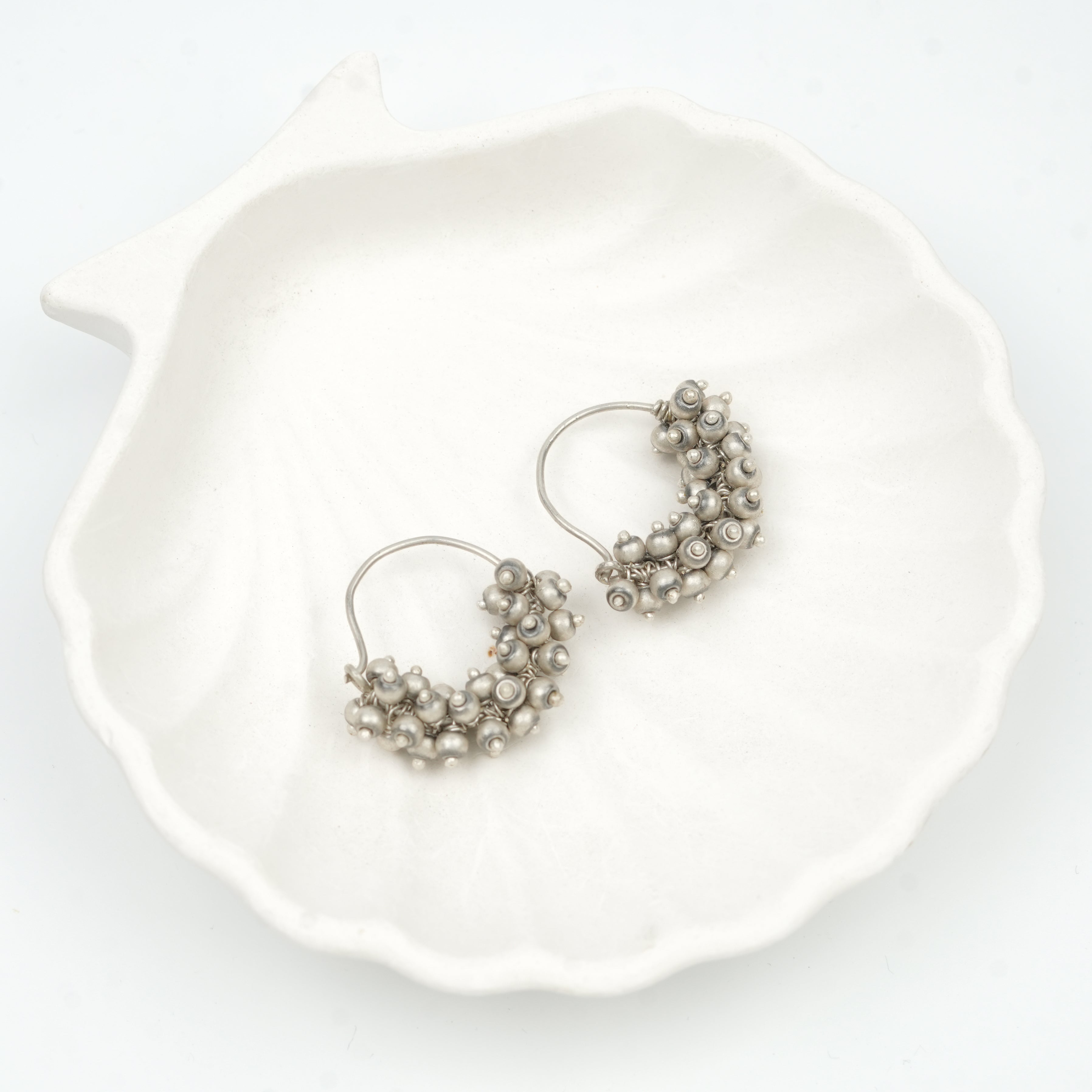 Oxidised Silver Bead Bunch Hoop Earrings