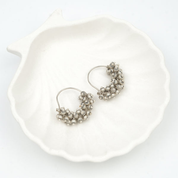 Oxidised Silver Bead Bunch Hoop Earrings