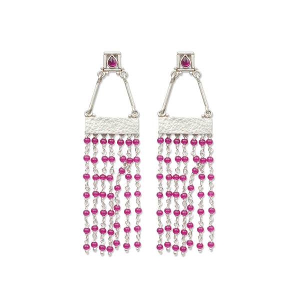 Oxidised Silver Hammered Box Earrings with Rubies
