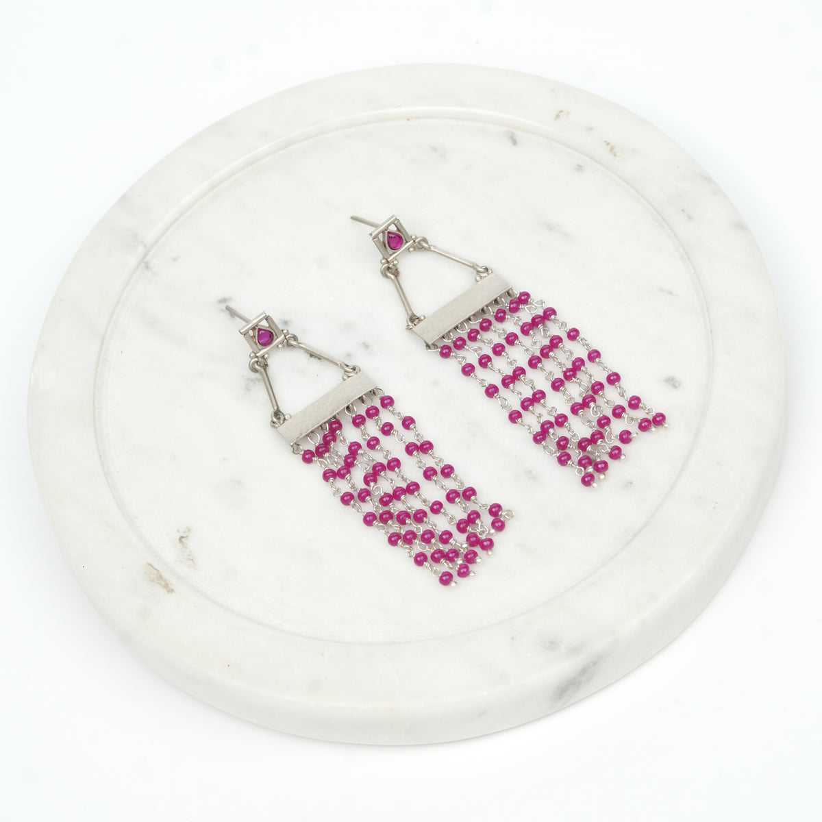 Oxidised Silver Hammered Box Earrings with Rubies