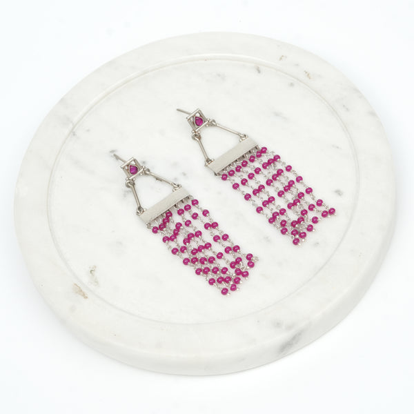 Oxidised Silver Hammered Box Earrings with Rubies