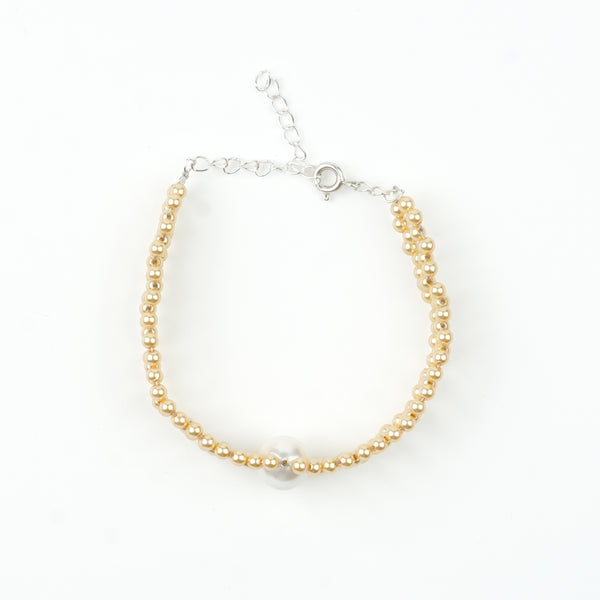 Golden and White Pearl Wrapped Bracelet (Project Handmade)