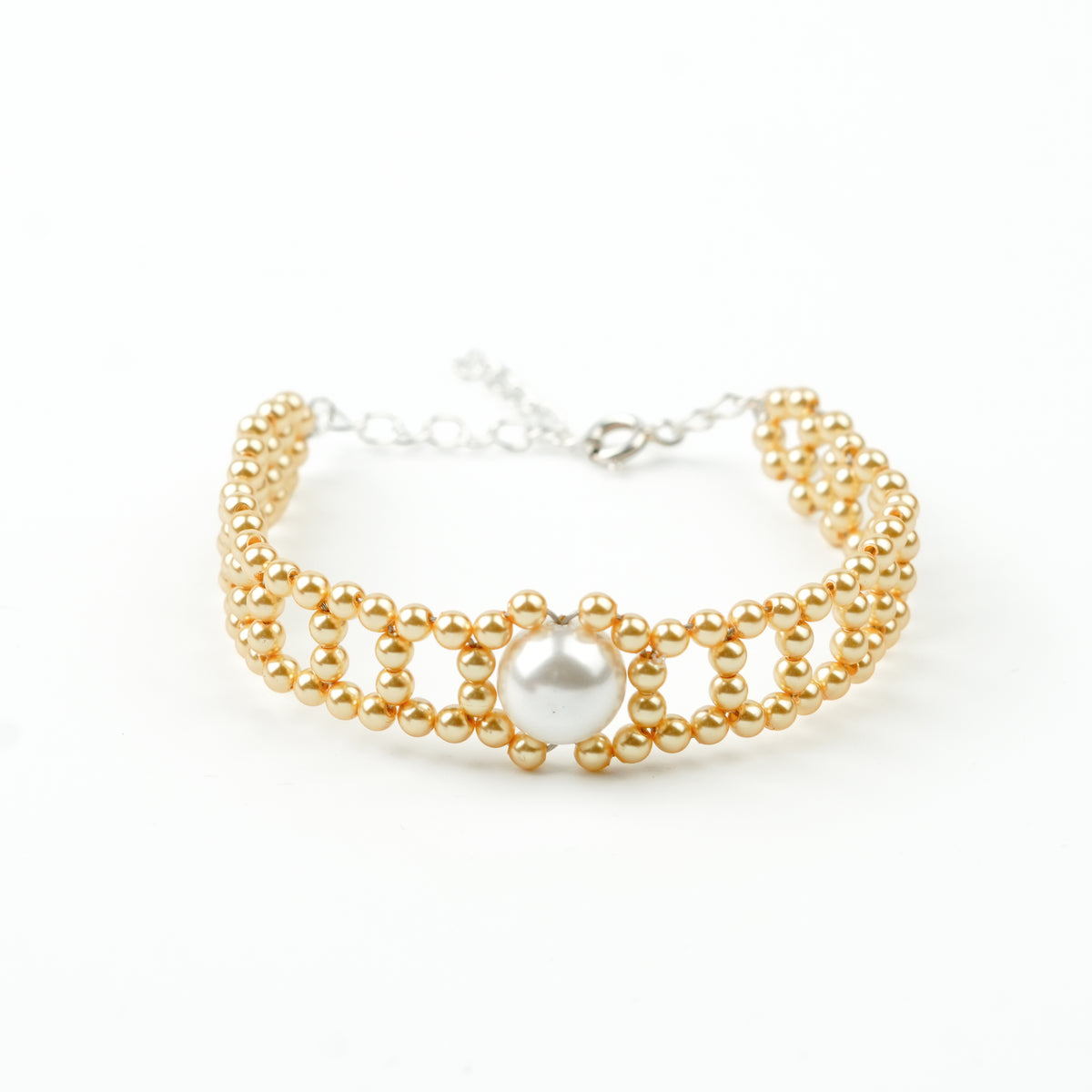 Golden and White Pearl Wrapped Bracelet (Project Handmade)
