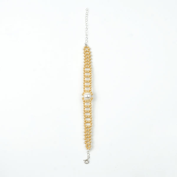 Golden and White Pearl Wrapped Bracelet (Project Handmade)