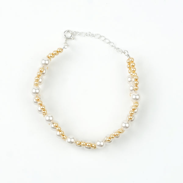 Golden and White Pearl Binded Bracelet (Project Handmade)