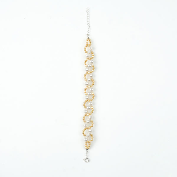 Golden and White Pearl Binded Bracelet (Project Handmade)