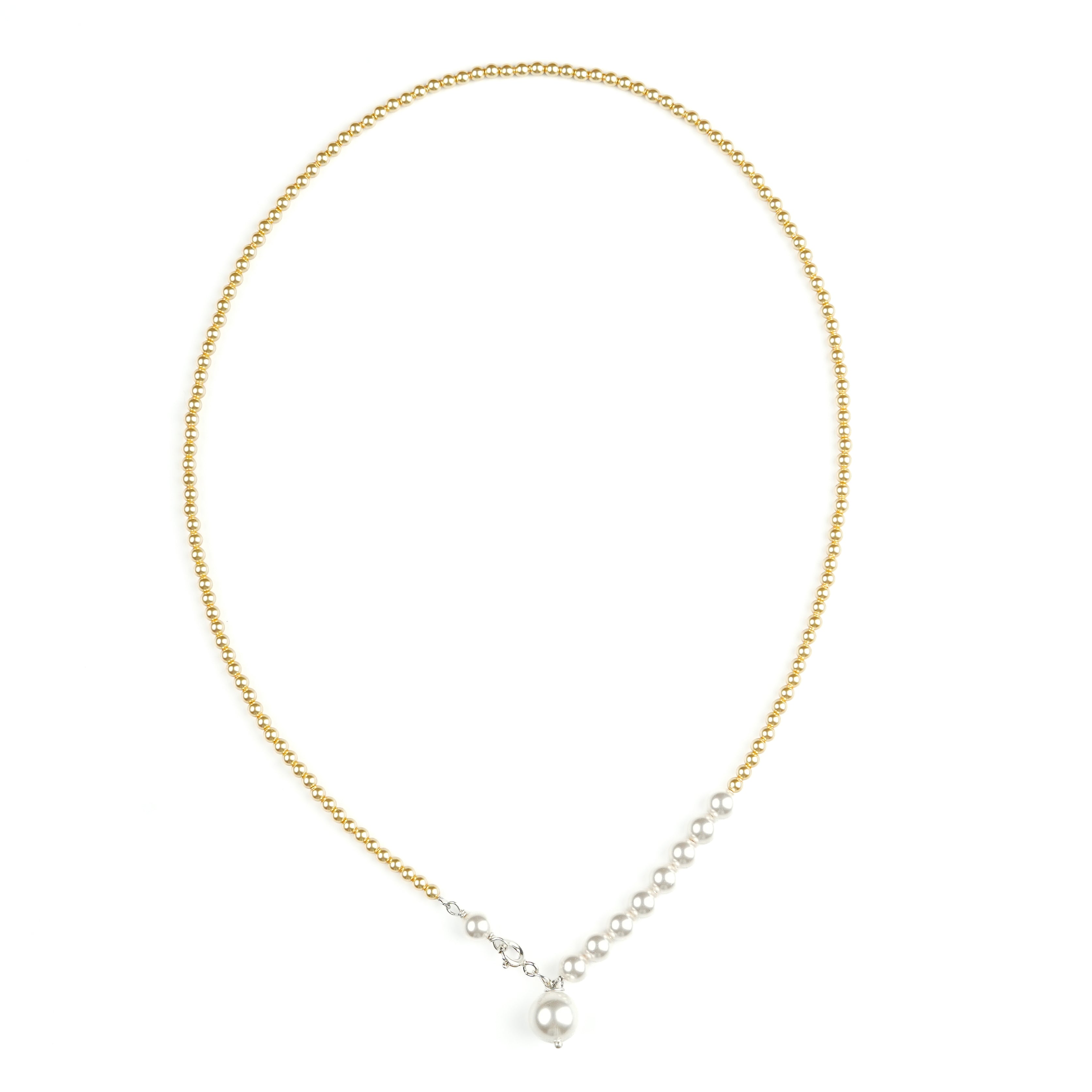White and Golden Pearl Front Clasp Necklace (Project Handmade)