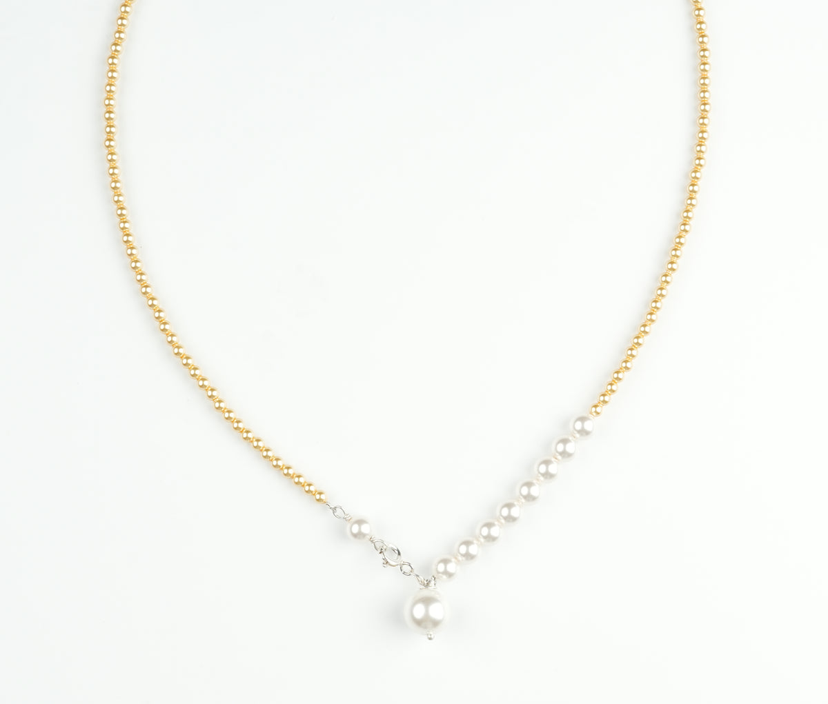 White and Golden Pearl Front Clasp Necklace (Project Handmade)