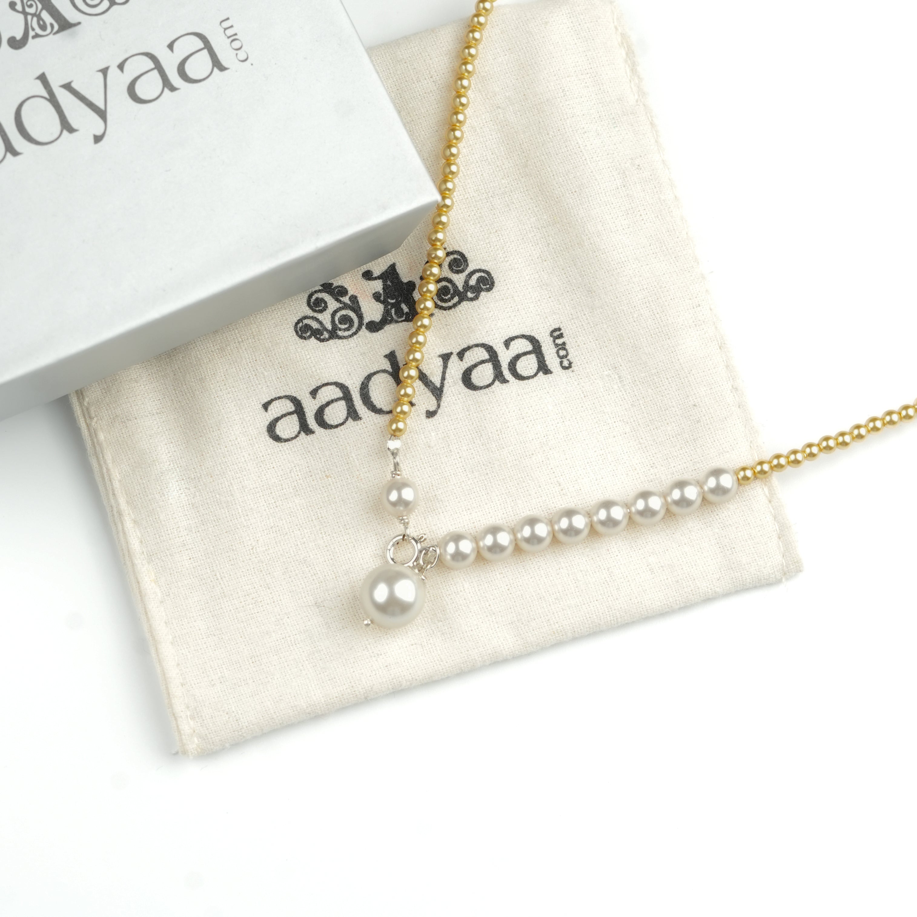 White and Golden Pearl Front Clasp Necklace (Project Handmade)