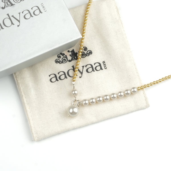 White and Golden Pearl Front Clasp Necklace (Project Handmade)