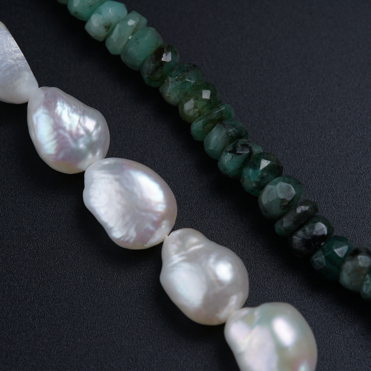 Silver Necklace with Green Rubys and Pearls