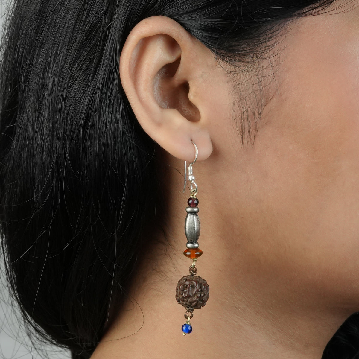 Rudraksha and Glass Bead Earrings