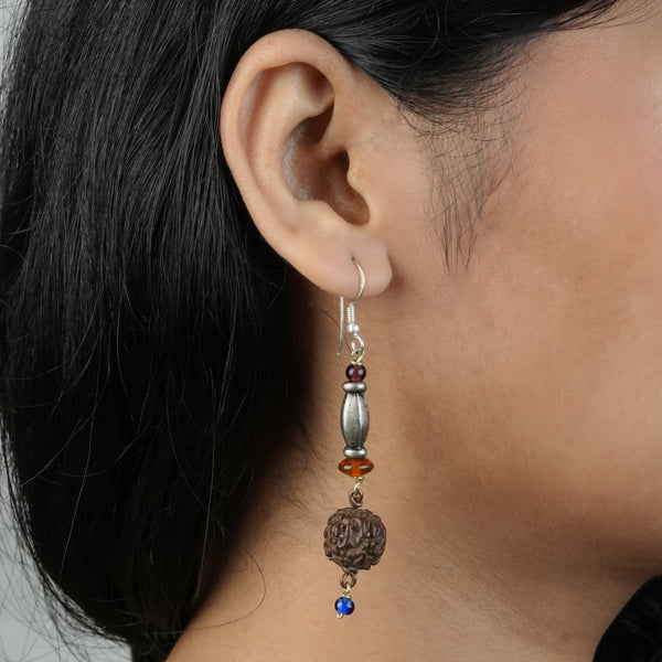 Rudraksha and Glass Bead Earrings